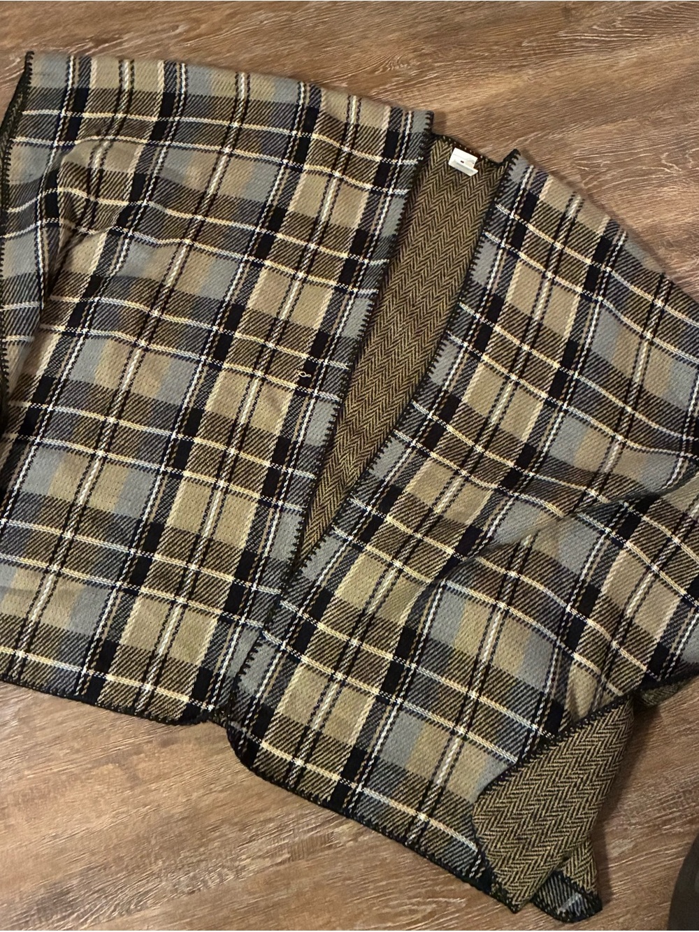 Woolrich Reversible Plaid Herringbone Blanket Wrap Poncho One Size